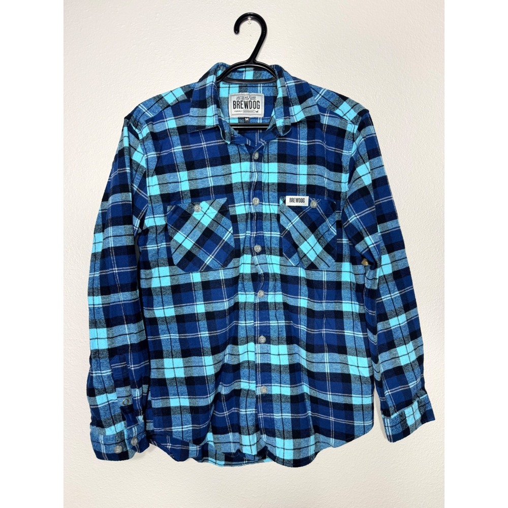 BrewDog Mens Blue Turquoise Plaid Flannel Button Down Shirt Long Sleeve Size M